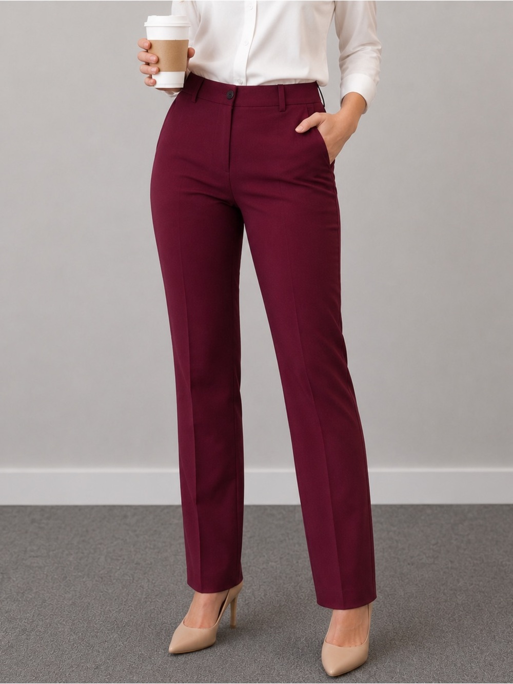 Vineyard Vines Burgundy Pants Women Size 14 Stretch Straight Leg Office Work